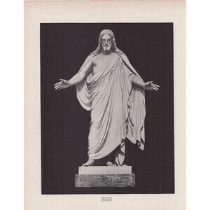 Jesus Christ Marble Statue Bible Print Antique 1880s Religion Christianity